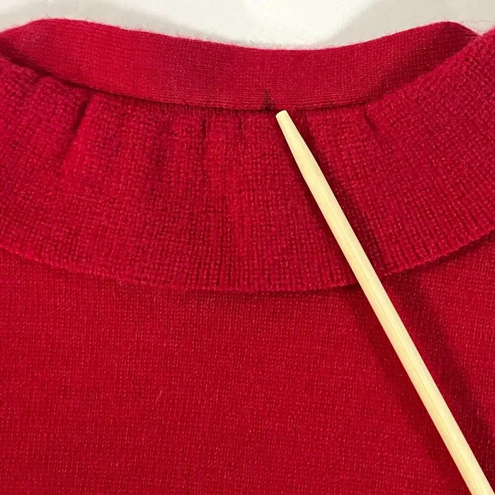 Elena Solano Merino Wool Wrap Sweater Womens Small Red Ruffled Neckline Flaw